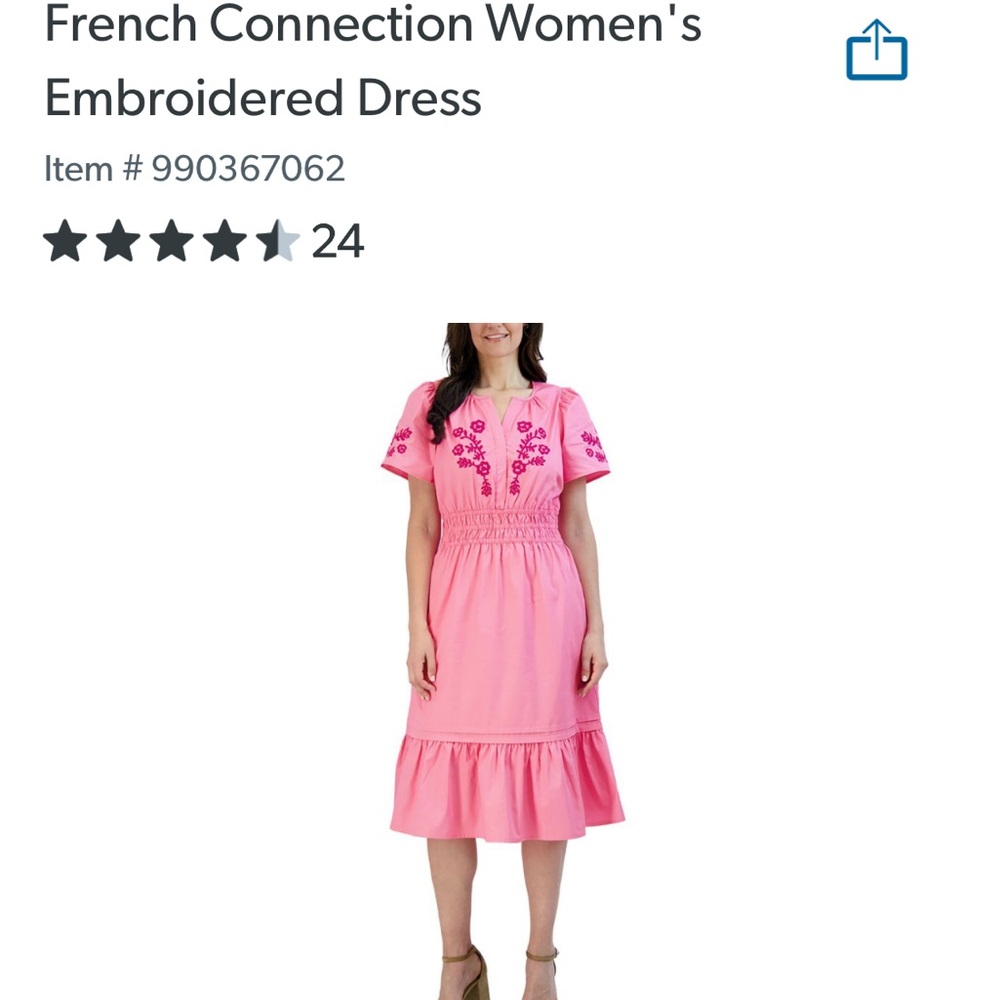 NWT French Connection 🩷 Ladies Embroidered MIDI Dress ( Aurora Pink)